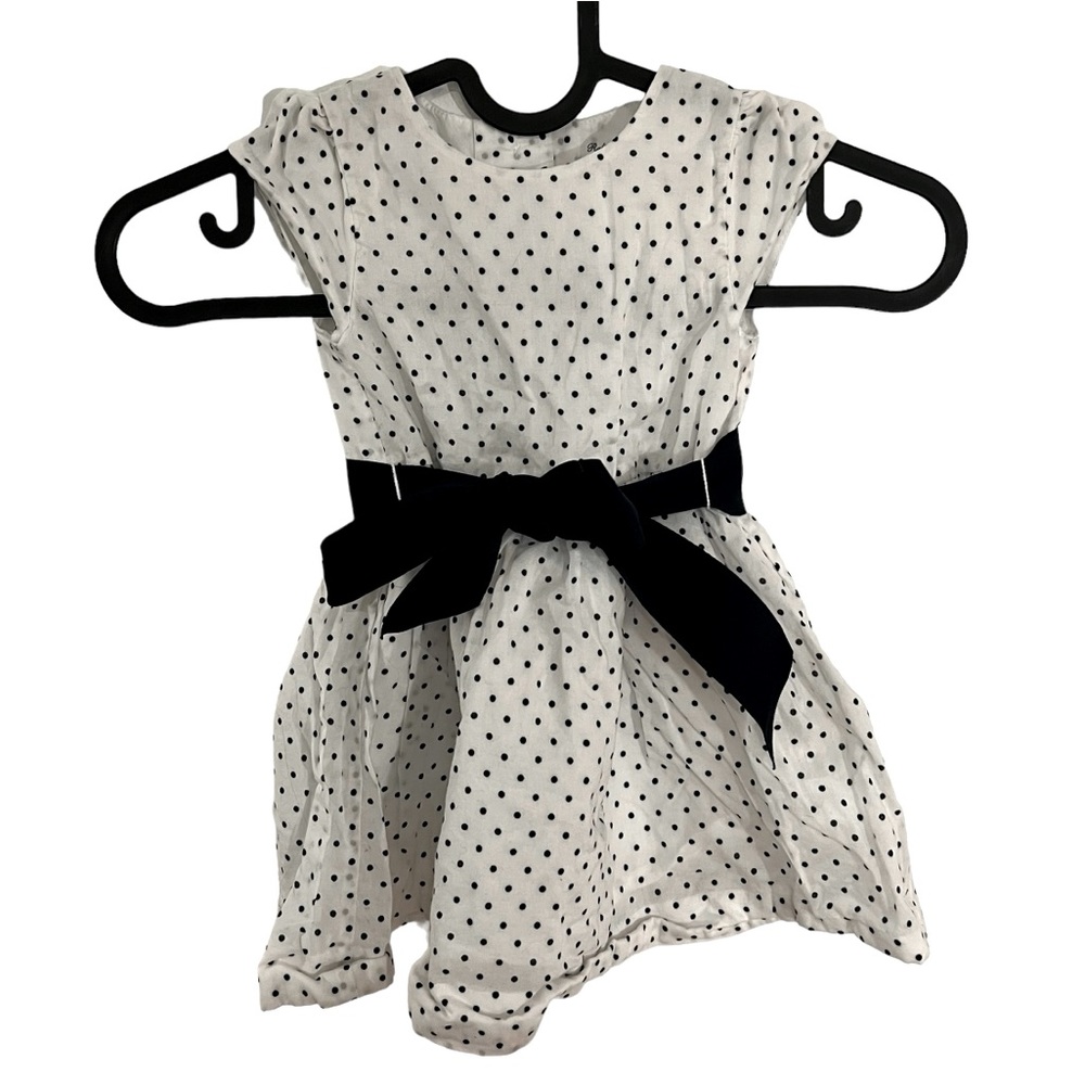 Ralph Lauren White Polka Dot Cotton Dress with Black Bow
